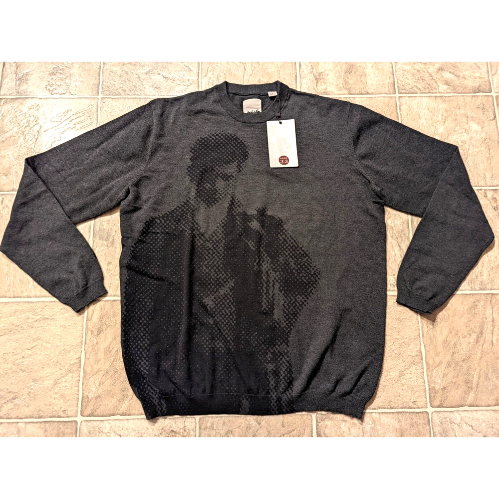 New Ashworth Golf men sz L Knit Sweater gray black graphic front ls W1